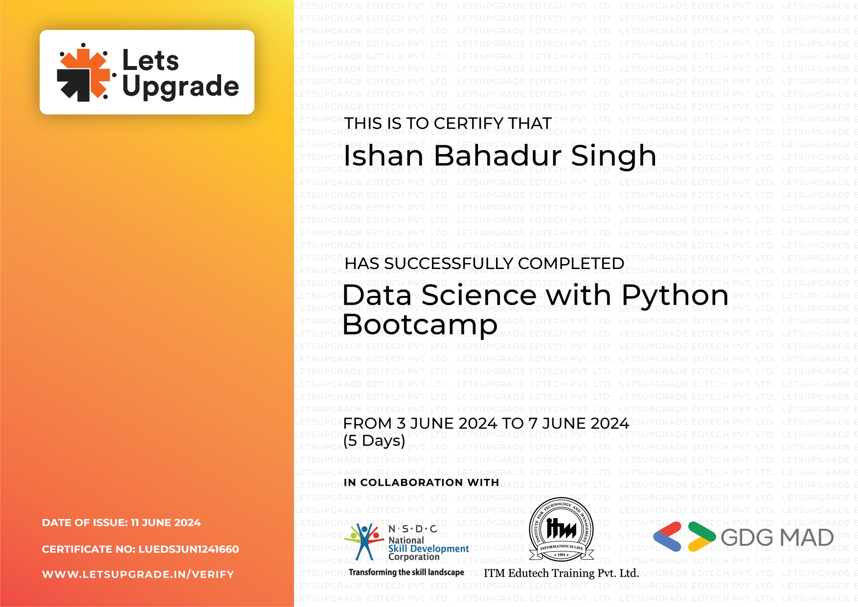 Python Bootcamp certificate
